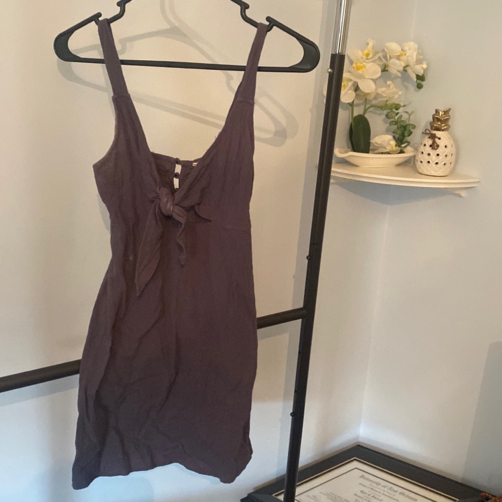 Linen cutout tie front navy dress